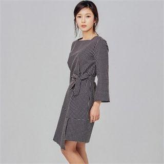 Asymmetric-hem Polka Dot Dress With Sash