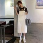 Midi Denim Jumper Dress White - One Size