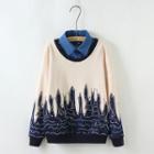 Inset Fish Print Fleece-lined Sweatshirt