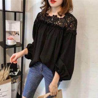3/4-sleeve Lace Paneled Blouse