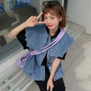 Ruffled Denim Vest Blue - One Size