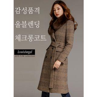 Double-breasted Belted Plaid Coat