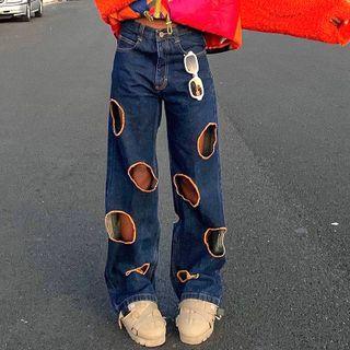 Low Rise Distressed Wide-leg Jeans