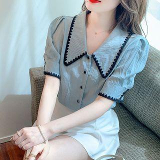 Puff-sleeve Embroidered Trim Shirt