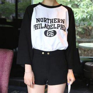 Letter Raglan 3/4-sleeve T-shirt