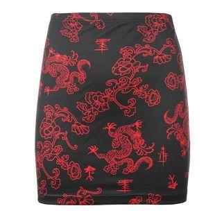 Dragon Print Mini Pencil Skirt