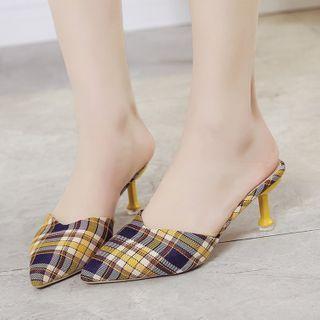 Plaid Pointy-toe High-heel Mules