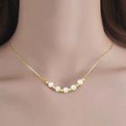 Faux Pearl Sterling Silver Necklace White & Gold - One Size