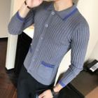 Striped Color-block Slim-fit Cardigan