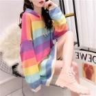 Oversized Rainbow-stripe Knit Hoodie