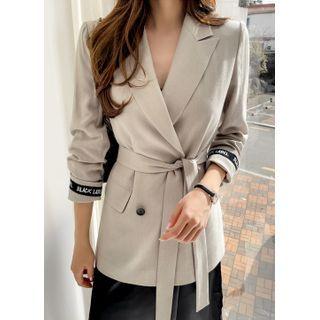Button-side Letter-trim Blazer With Sash