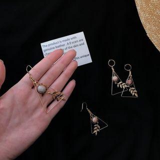 Stone & Leaf Triangle Hook Earring