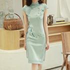 Cap-sleeve Embroidered Short Qipao Dress
