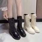 Faux Leather Block-heel Lace-up Mid-calf Boots