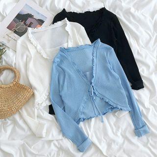 Long-sleeve Mock Two-piece Ruffled Top