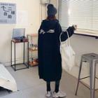 Lettering Embroidered Hooded Zip Long Coat