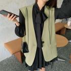 Tie Neck Long-sleeve A-line Dress / Vest / Set