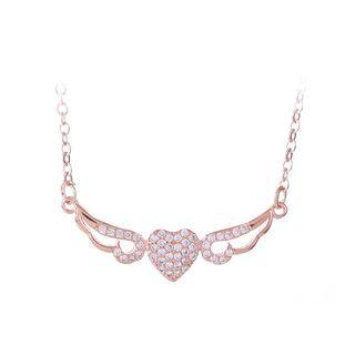 Plated Rose Gold Angel Wings Necklace With White Element Austrian Crystal