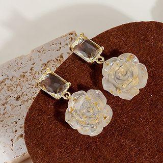 Rose Gold Leaf Resin Faux Crystal Dangle Earring 1 Pair - E5519 - Gold - One Size