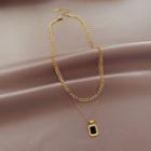 Rectangle Pendant Layered Stainless Steel Necklace Black & Gold - One Size