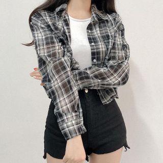 Plaid Cropped Long-sleeve Shirt