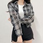 Plaid Cropped Long-sleeve Shirt