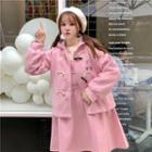 Hooded Toggle Coat / Pig Embroidered Pinafore Dress