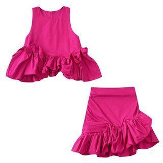Ruffle Hem Mini Pencil Skirt / Sleeveless Blouse / Set