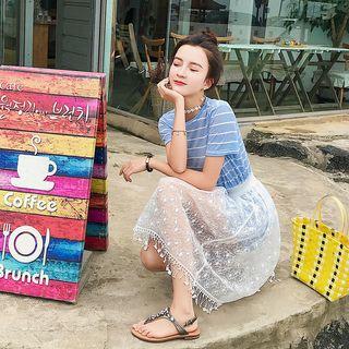 Set: Short Sleeve Striped Tee + Lace Skirt