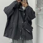 Set: Drawstring Button Jacket + Lettering Sling Bag