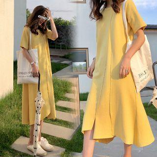 Short-sleeve Irregular A-line Midi Dress