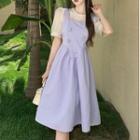 Puff-sleeve Blouse / Floral Overall Dress