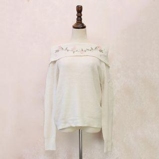 Embroidered Off Shoulder Sweater