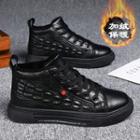 Fleece-lined Lace-up Faux-leather Sneakers