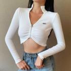 Long-sleeve Zip-up Cropped T-shirt