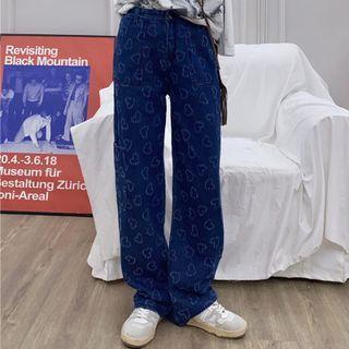 Straight Leg Heart Print Jeans