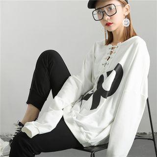 Oversized Cross Strap-front Printed Pullover