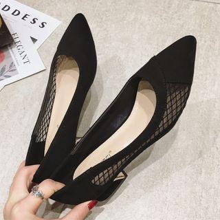 Mesh Panel Pointy-toe Block Heel Pumps