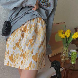 High-waist Heart Print A-line Short Skirt