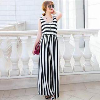 Striped Sleeveless Wide Leg Jumpsuit