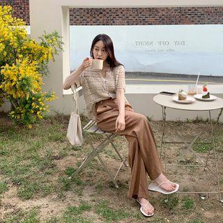 Pintuck-trim Linen Blend Wide-leg Pants