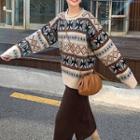 Set: Patterned Sweater + Midi A-line Skirt