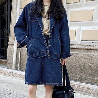 Set: Denim Jacket + High-waist Mini A-line Skirt