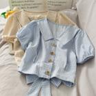 Tie-back Gingham Cropped Blouse