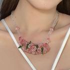 Flower Faux Crystal Pendant Choker Pink - One Size