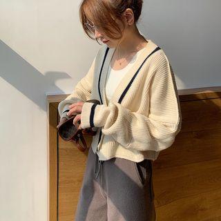 V-neck Contrast Trim Cropped Sweater