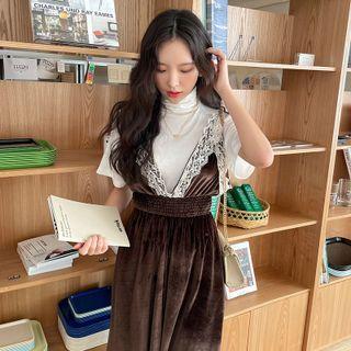 Laced Velvet Long Pinafore Dress