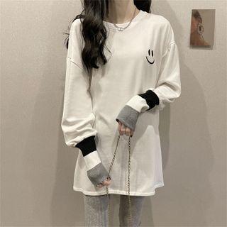 Color Block Sleeve Long Top White - One Size