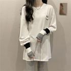 Color Block Sleeve Long Top White - One Size