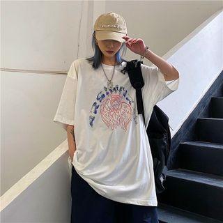 Short-sleeve Round Neck Lettering Angel T-shirt
